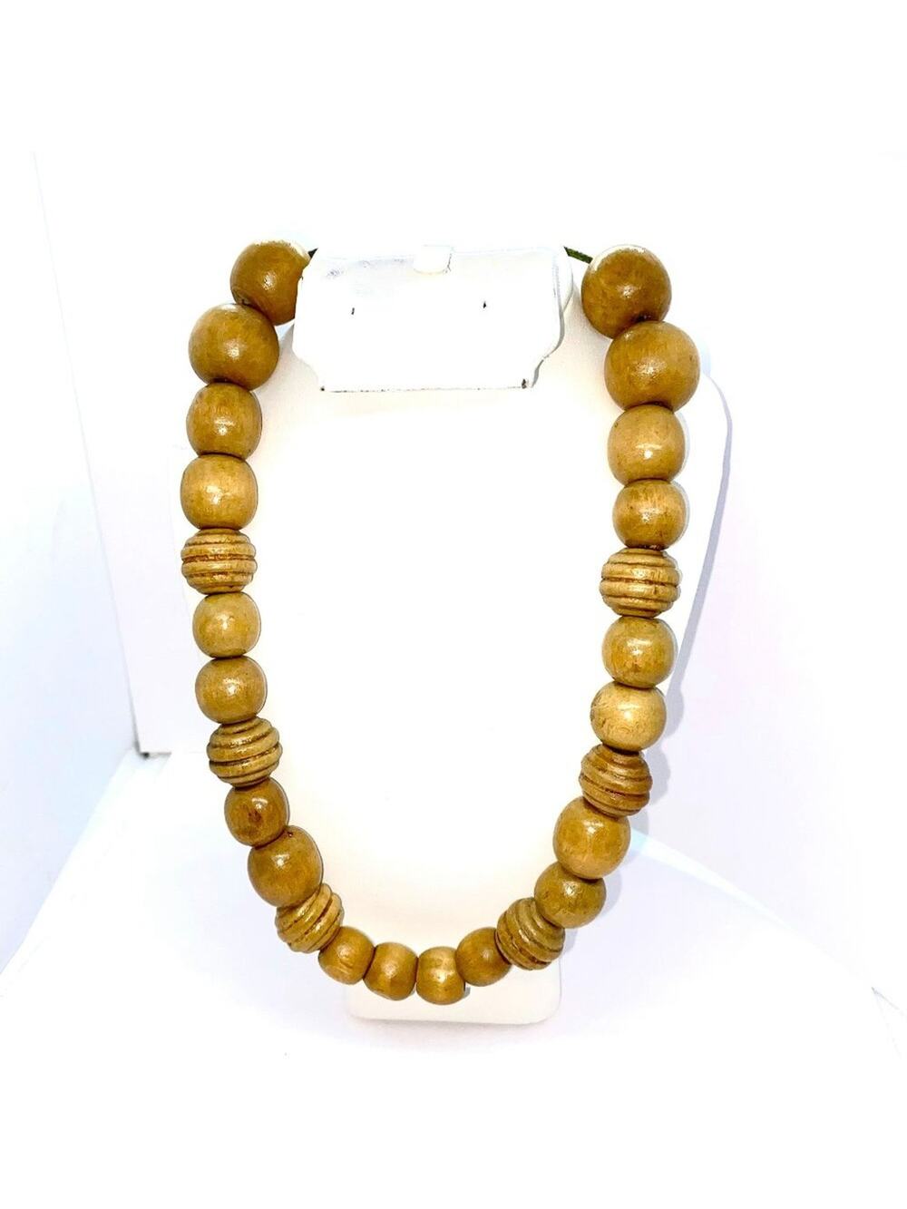Handmade Wooden Beaded Necklace Round Textured